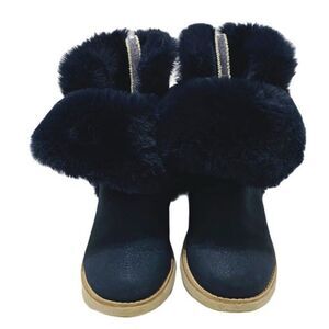 ZARA Navy Glitter Faux Fur Roll Down Boots